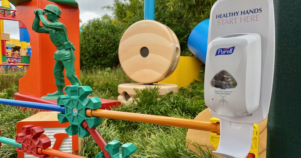 Hand Sanitizer Station in Toy Story Land for Disney World Coronavirus Outbreak